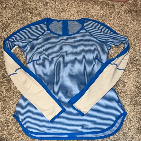 Lululemon Runder Under Long Sleeve Mini Check Pique Beaming Blue Polar size 10? - Picture 11 of 13